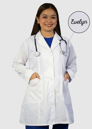 HeedFit Free Embroidery Women's Two Pocket 35 Inches White Medical Lab Coat