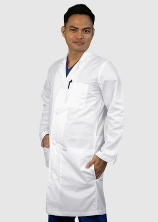 HeedFit Unisex 37 Inches Three Pocket White Functional Lab Coat