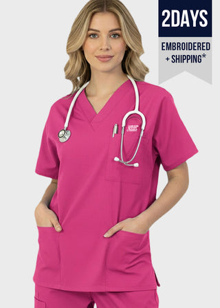 Free Embroidery HeedFit 27.5 Inch Unisex Four Pocket Scrub Top