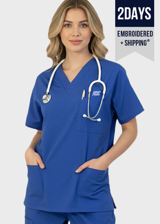 Free Embroidery HeedFit 27.5 Inch Unisex Four Pocket Scrub Top