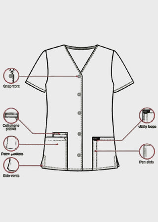 HeedFit Women's Snap Front V-Neck Scrub Top