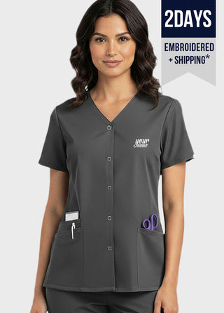 Free Embroidery HeedFit Women's Snap Front V-Neck Scrub Top