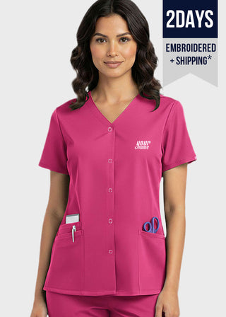 Free Embroidery HeedFit Women's Snap Front V-Neck Scrub Top