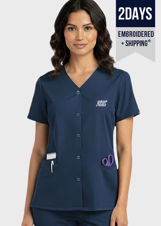 Free Embroidery HeedFit Women's Snap Front V-Neck Scrub Top
