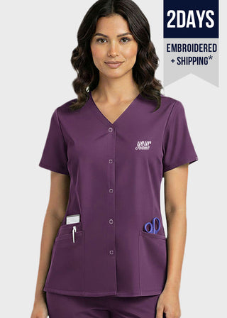 Free Embroidery HeedFit Women's Snap Front V-Neck Scrub Top