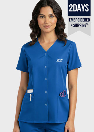 Free Embroidery HeedFit Women's Snap Front V-Neck Scrub Top