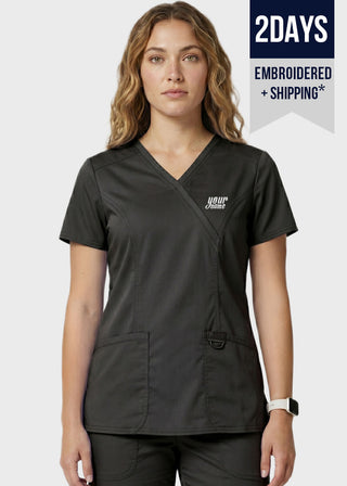 Free Embroidery HeedFit Women's 3-Pocket Mock Wrap Scrub Top