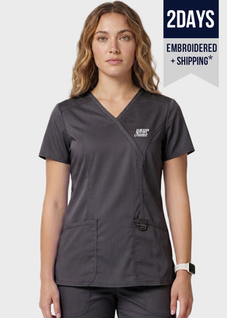 Free Embroidery HeedFit Women's 3-Pocket Mock Wrap Scrub Top