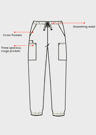 HeedFit Unisex Three Spacious Cargo Pockets Drawstring Scrub Pant