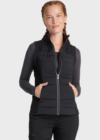 Healing Hands logo zipper pull. This flattering vest features quilted front and back panels