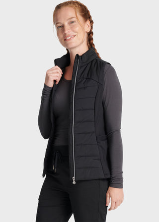 Healing Hands logo zipper pull. This flattering vest features quilted front and back panels