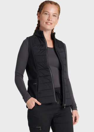 Healing Hands logo zipper pull. This flattering vest features quilted front and back panels