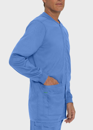 Landau Proflex Men's Knit Collar Snap Front Solid Scrub Jacket