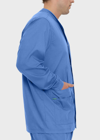 Landau Proflex Men's Knit Collar Snap Front Solid Scrub Jacket
