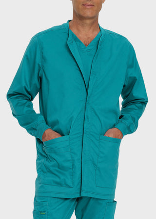 Landau Proflex Men's Knit Collar Snap Front Solid Scrub Jacket