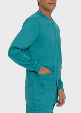 Landau Proflex Men's Knit Collar Snap Front Solid Scrub Jacket