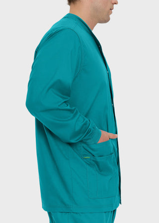 Landau Proflex Men's Knit Collar Snap Front Solid Scrub Jacket