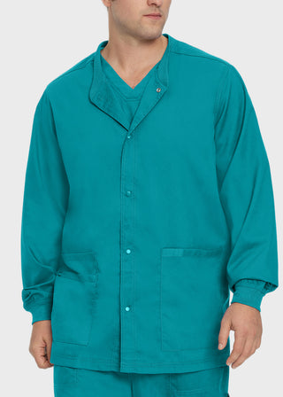Landau Proflex Men's Knit Collar Snap Front Solid Scrub Jacket