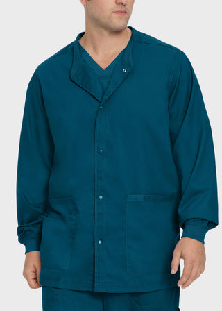 Landau Proflex Men's Knit Collar Snap Front Solid Scrub Jacket