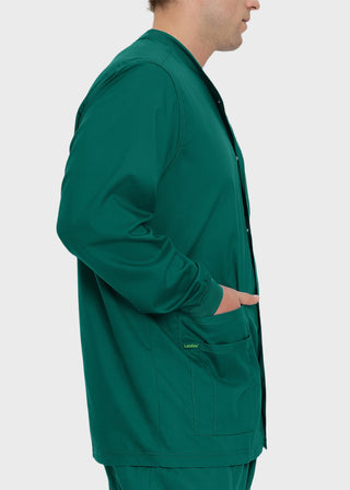 Landau Proflex Men's Knit Collar Snap Front Solid Scrub Jacket