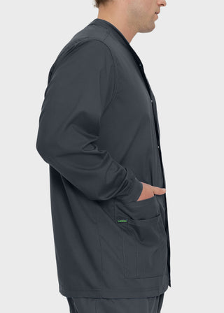 Landau Proflex Men's Knit Collar Snap Front Solid Scrub Jacket