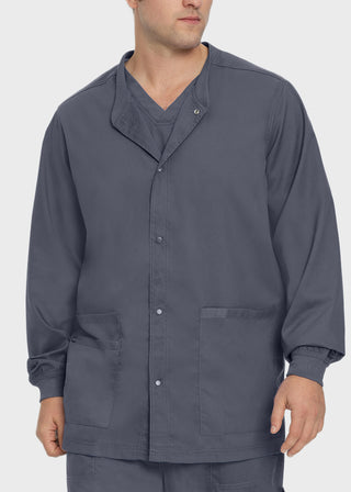Landau Proflex Men's Knit Collar Snap Front Solid Scrub Jacket