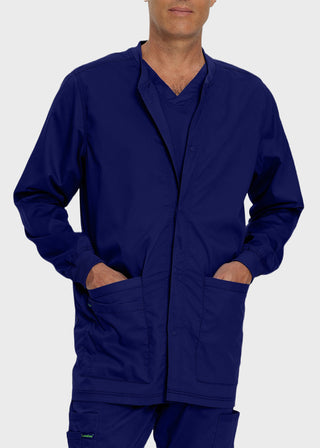 Landau Proflex Men's Knit Collar Snap Front Solid Scrub Jacket