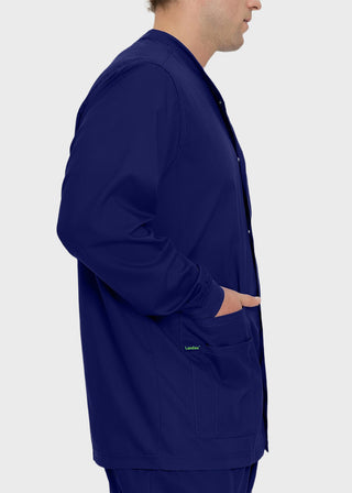 Landau Proflex Men's Knit Collar Snap Front Solid Scrub Jacket