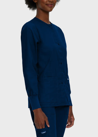 Landau Womens Four Pocket Crew Neck Nursing Scrub Jacket