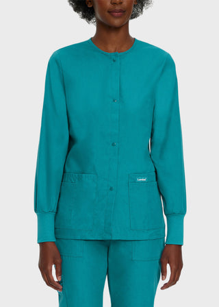 Landau Womens Four Pocket Crew Neck Nursing Scrub Jacket