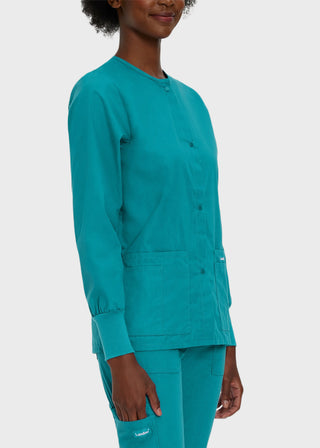 Landau Womens Four Pocket Crew Neck Nursing Scrub Jacket