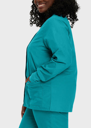 Landau Womens Four Pocket Crew Neck Nursing Scrub Jacket
