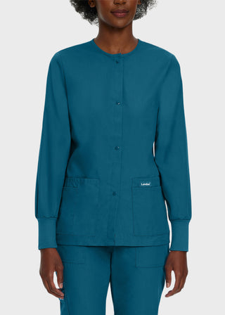 Landau Womens Four Pocket Crew Neck Nursing Scrub Jacket