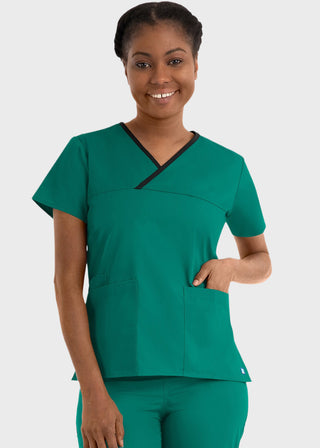 Maevn Core Women's Contrast Mock Wrap Top