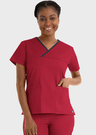 Maevn Core Women's Contrast Mock Wrap Top