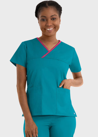 Maevn Core Women's Contrast Mock Wrap Top