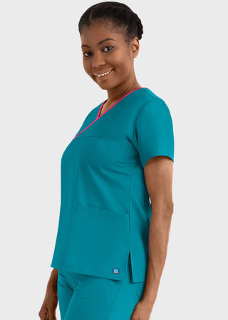 Maevn Core Women's Contrast Mock Wrap Top