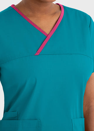 Maevn Core Women's Contrast Mock Wrap Top