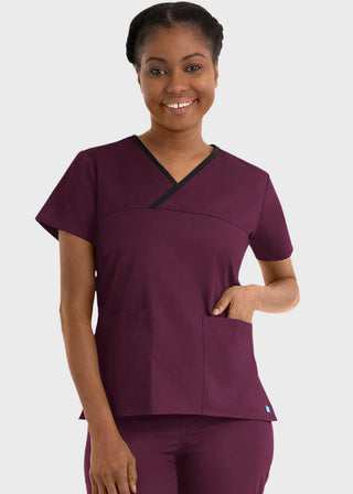 Maevn Core Women's Contrast Mock Wrap Top