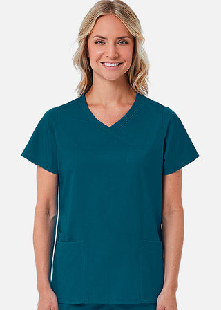 Maevn Red Panda Women's Curved Mock Wrap Scrub Top