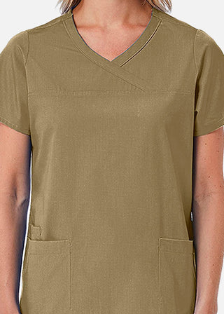 Maevn Red Panda Women's Curved Mock Wrap Scrub Top