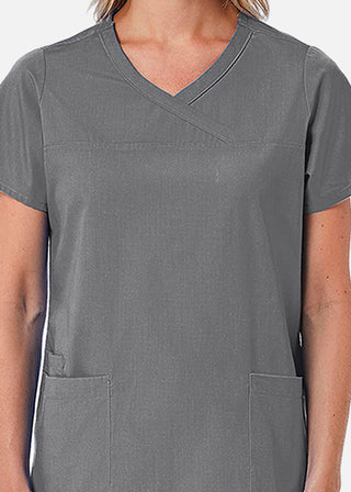 Maevn Red Panda Women's Curved Mock Wrap Scrub Top