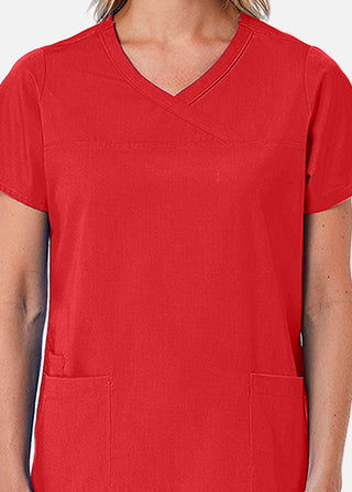 Maevn Red Panda Women's Curved Mock Wrap Scrub Top
