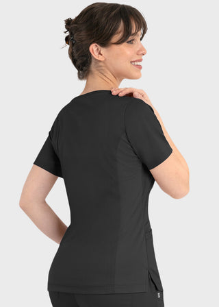 Maevn Matrix Women's Knit Panel Solid Scrub Top