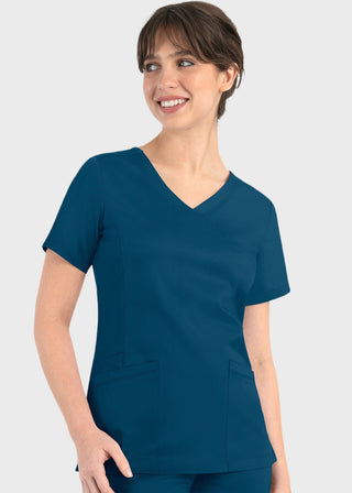 Maevn Matrix Women's Knit Panel Solid Scrub Top