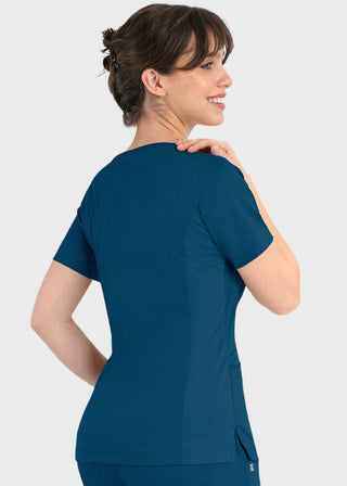 Maevn Matrix Women's Knit Panel Solid Scrub Top