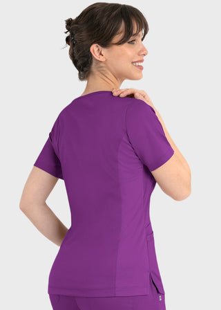 Maevn Matrix Women's Knit Panel Solid Scrub Top