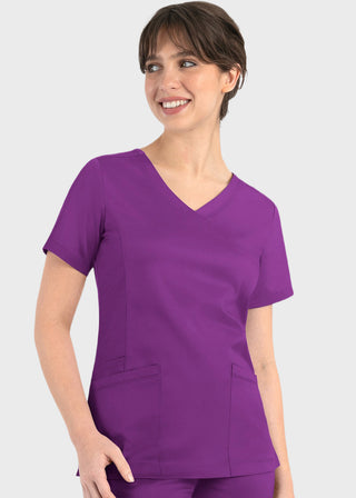 Maevn Matrix Women's Knit Panel Solid Scrub Top