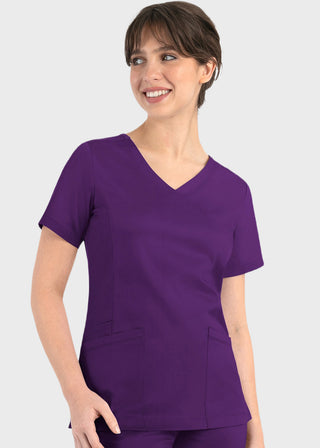 Maevn Matrix Women's Knit Panel Solid Scrub Top