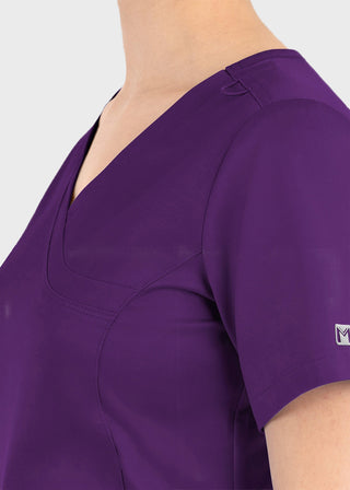Maevn Matrix Women's Knit Panel Solid Scrub Top